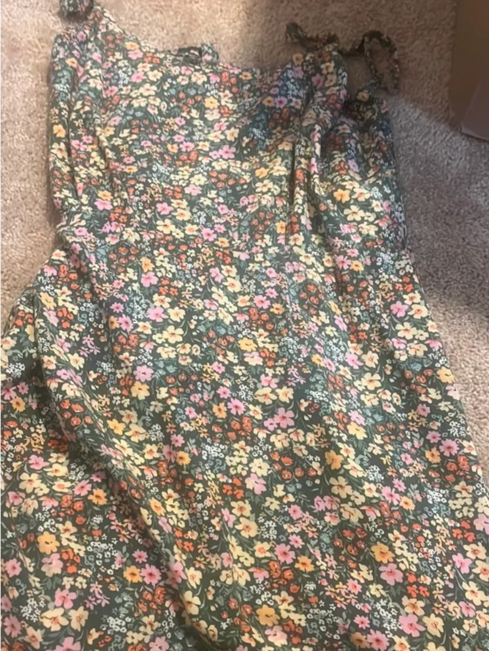 Old Navy Floral Sundress in Green with Pink, Yellow and Orange Flowers
